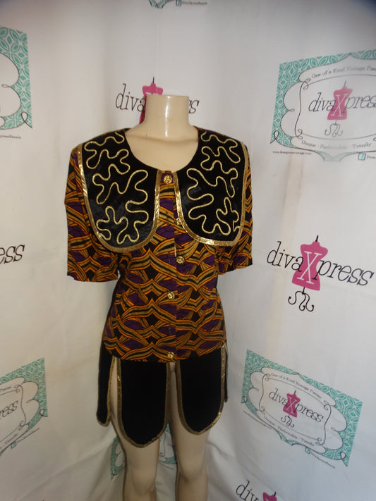 Vintage Mode Sara Black/Purple Ruffle Top Size M