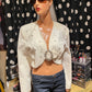 Vintage Shoe Cream Beaded Crop Jean Jacket Size M-L