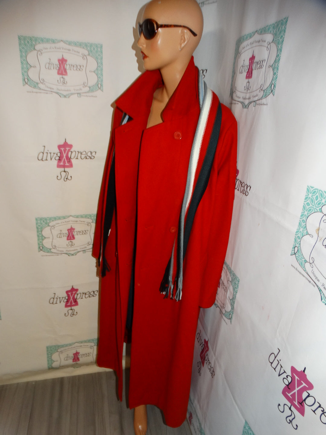 Vintage Red Wool Coat With Scarf Size 3x