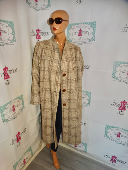 Vintage Yessica Cream Plaid Wool Coat Size 3x