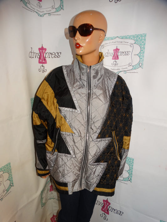 Vintage Venezia Black/Gold/Silver Bomber Jacket Size 2x