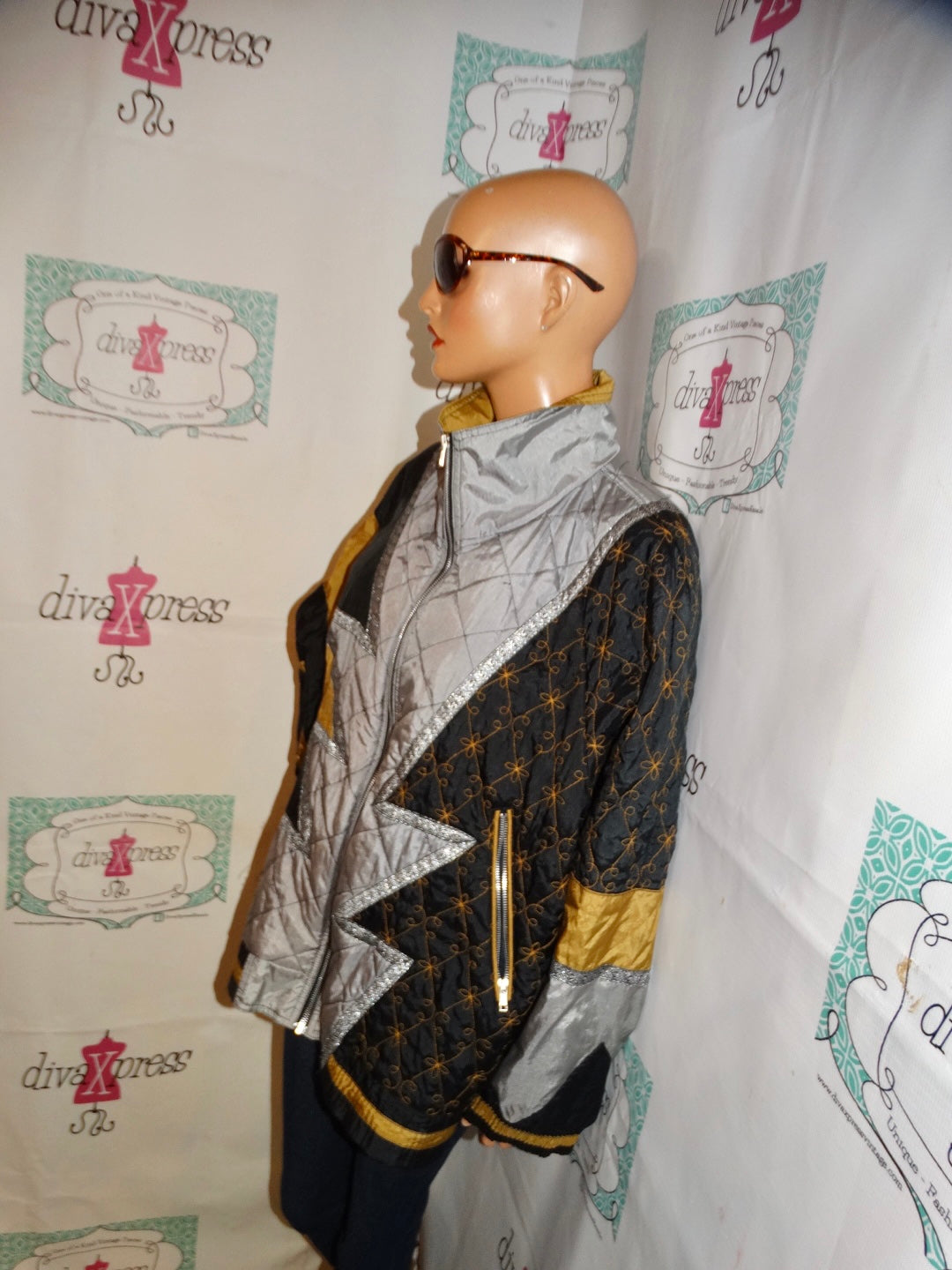 Vintage Venezia Black/Gold/Silver Bomber Jacket Size 2x