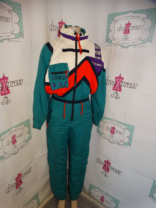 Vintage Head Green Colorful Ski Suit Size M