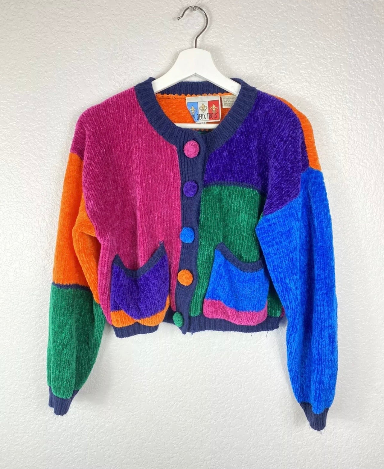 Vintage Un Deux Trios Colorful Sweater/Cardigan Top Size M-L