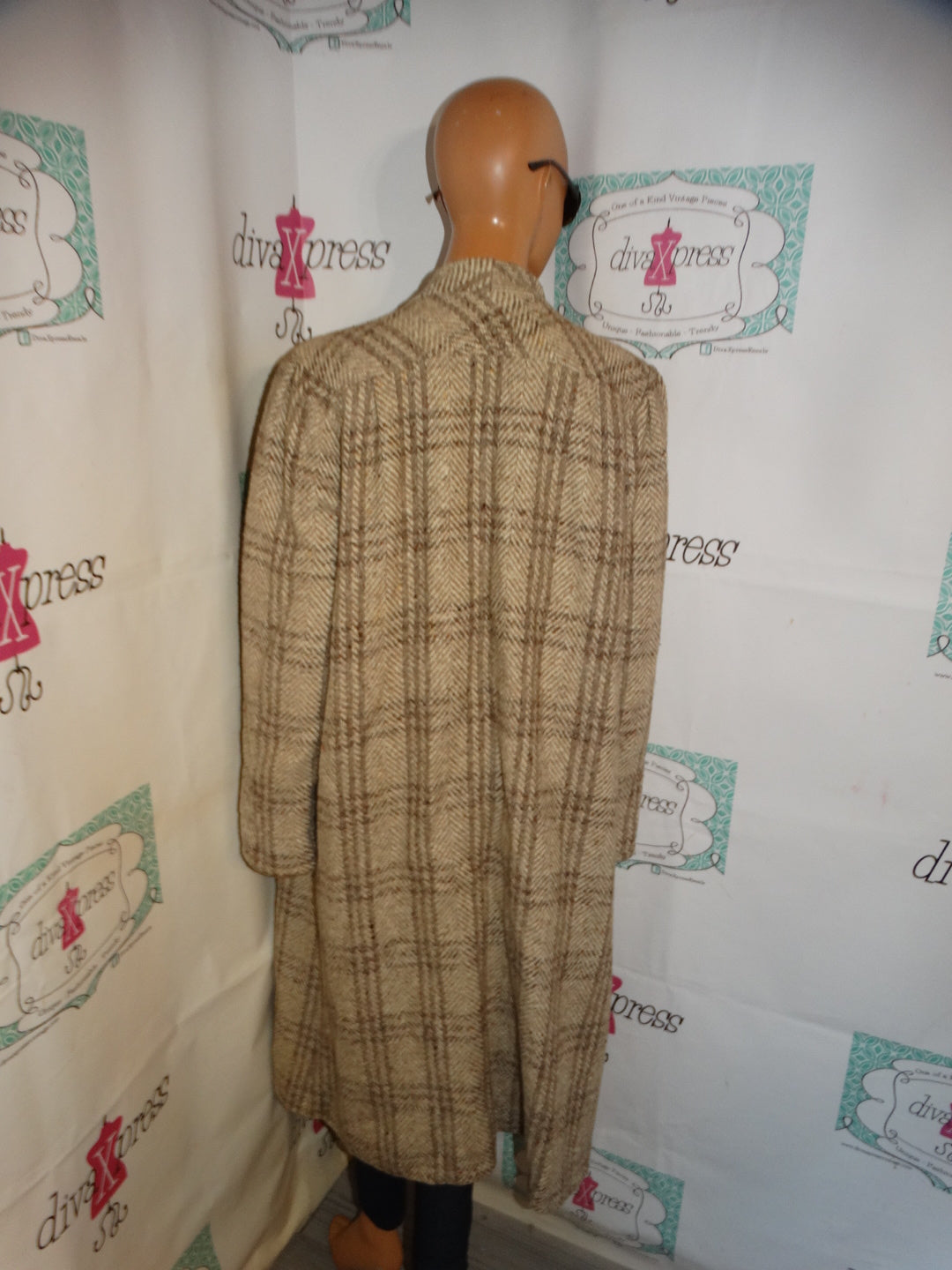 Vintage Yessica Cream Plaid Wool Coat Size 3x