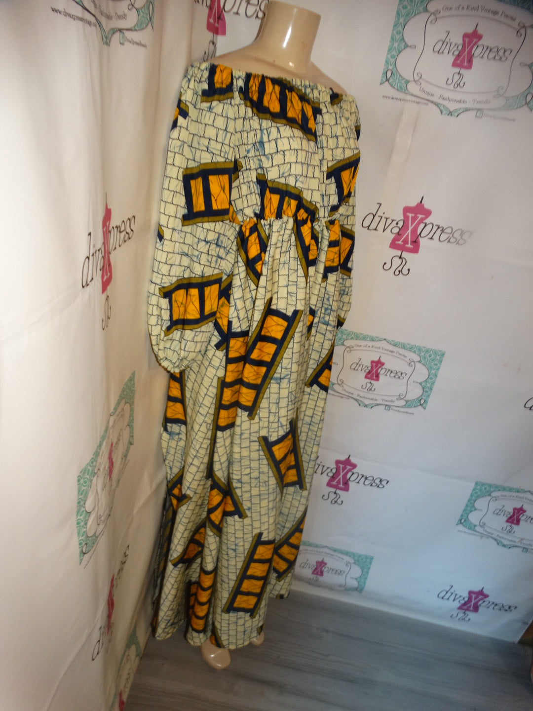 Yellow/Blue Off Shoulder  Dress Size M