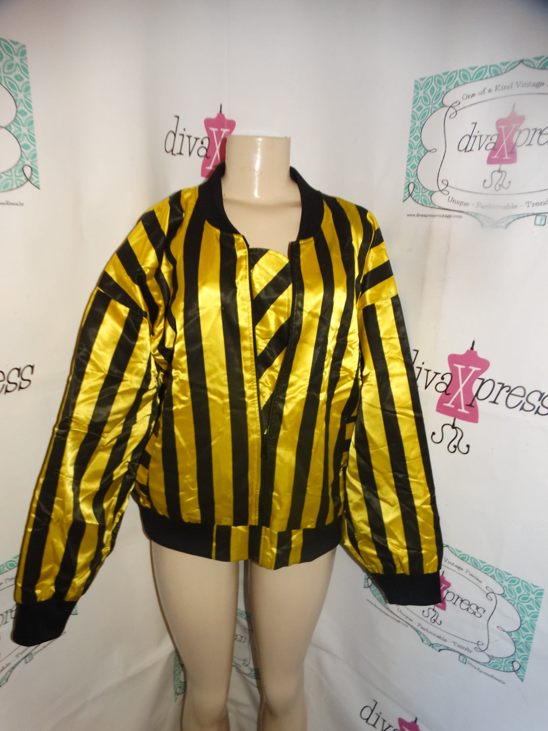 Vintage Yellow/Black Striped Jacket Size L