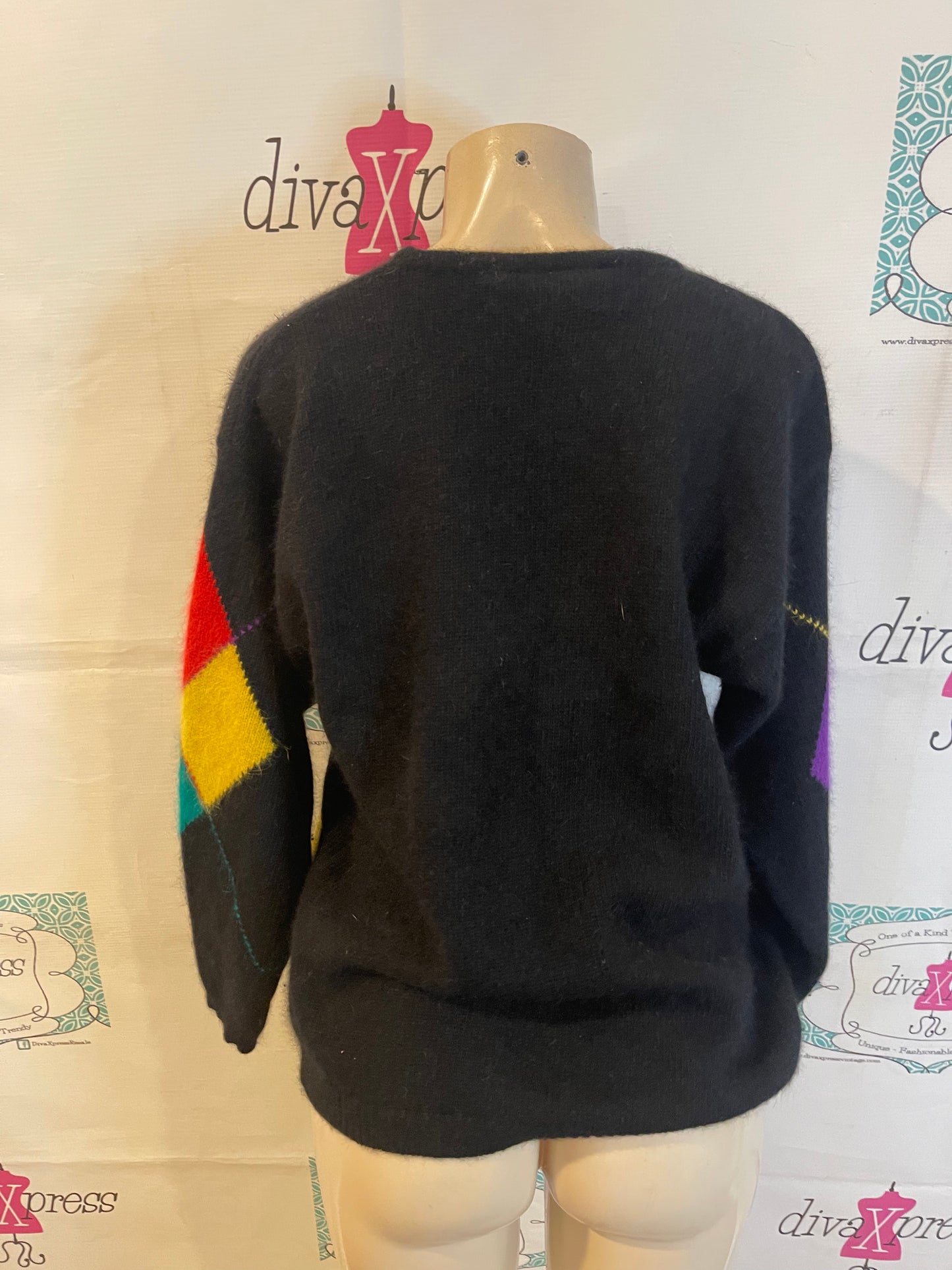 Vintage Rafaella Black Colorful Sweater Size L