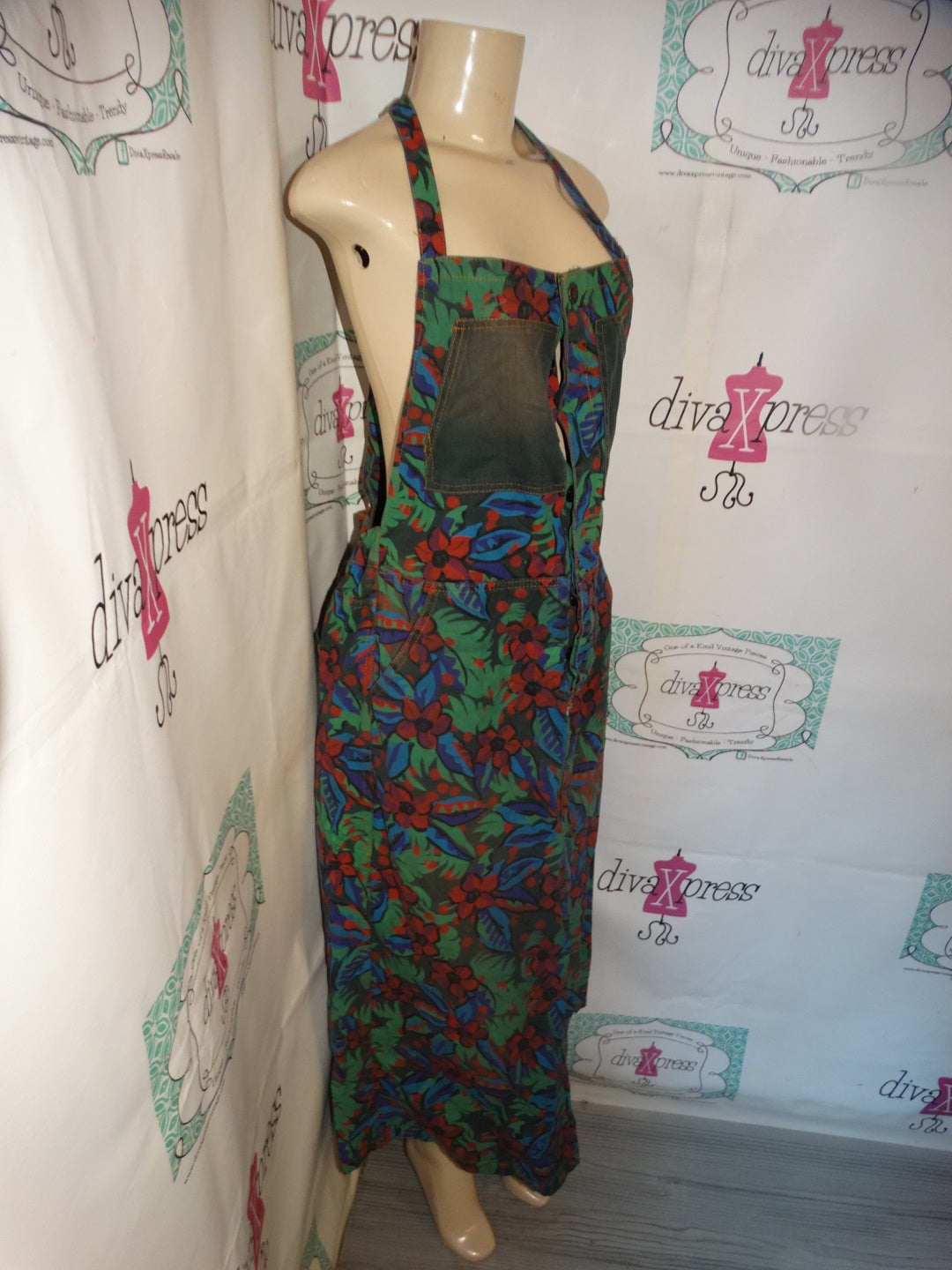 Vintage Leopard JEan Overall  Dress Size L