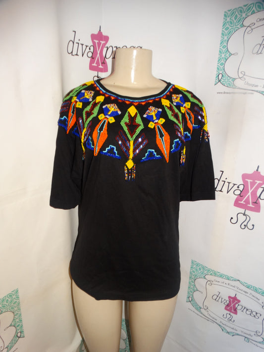 Vintage Jarrods Black Sequins Neck Line Design Top Size M